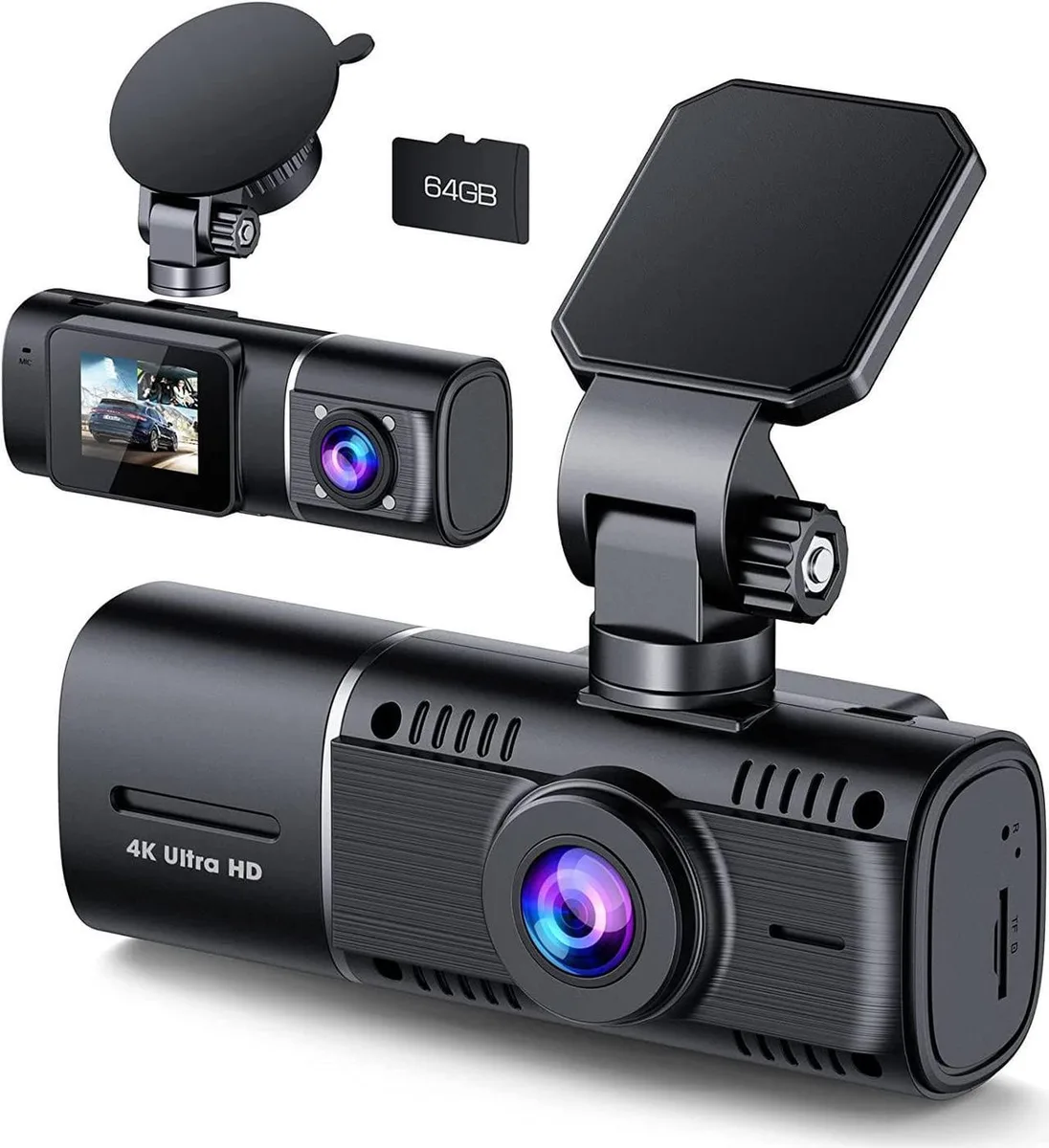 Vszerda Vszerda 4K Dual Dash Cam Front &amp; Inside 2160P+1080P IR Night Vision 64GB onboard camera system — product photo