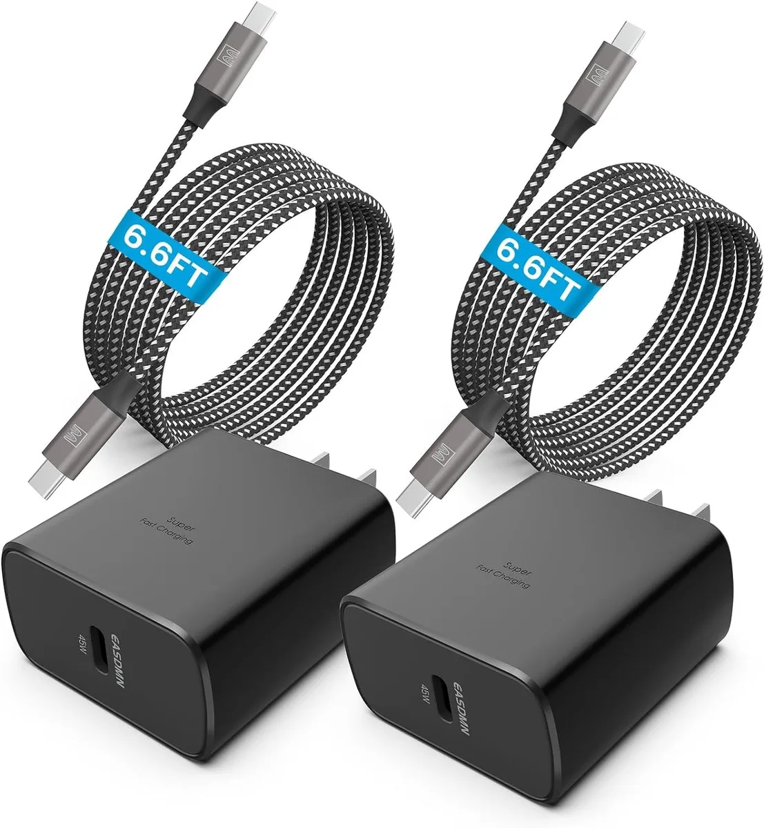 Elestur Elestur 45W USB-C PD/PPS Wall Charger 2-Pack with 2×6.6ft 100W Cables — product photo