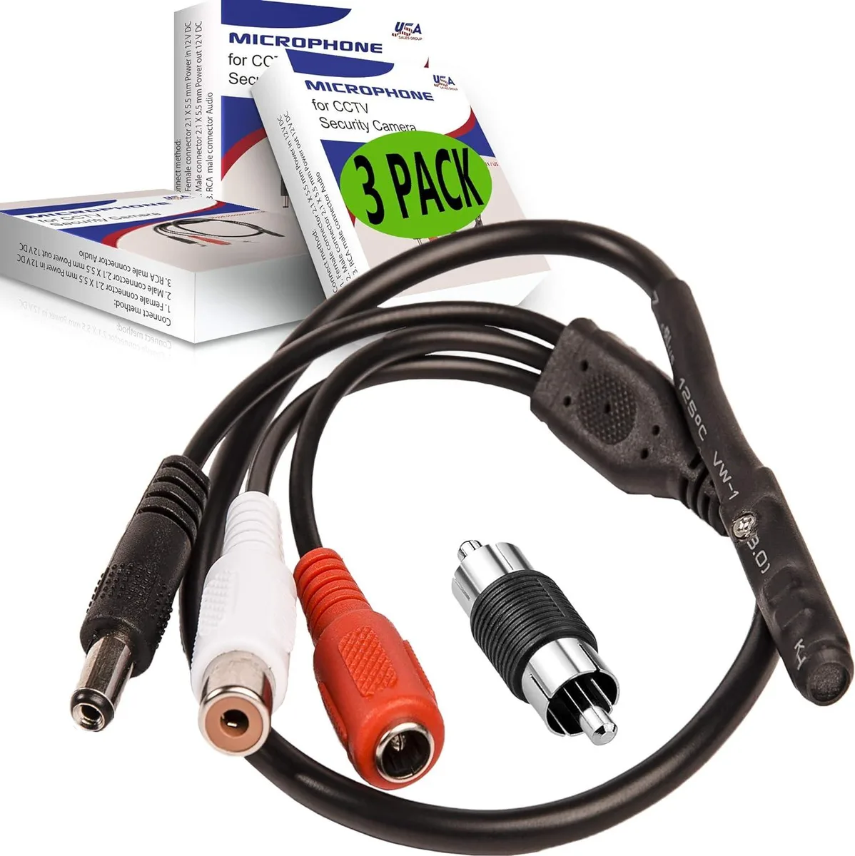 PISKEKAT PISKEKAT CCTV Microphone Security 3Pack RCA Audio DVR 13in Cable DC 6-12V 300-5500Hz — product photo