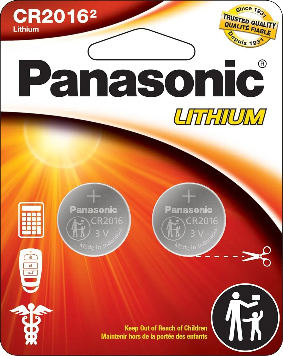 Two silver coin cell batteries in a blister pack
