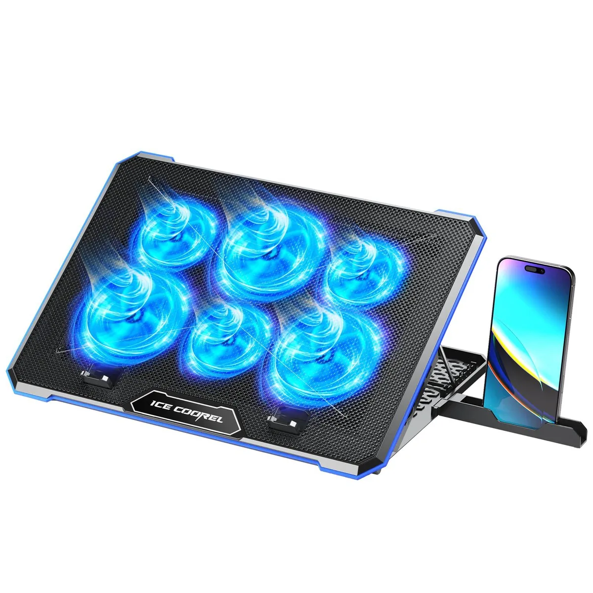  ICE COOREL Laptop Cooling Pad 140 mm 6 Fan Blue 11" Max — product photo