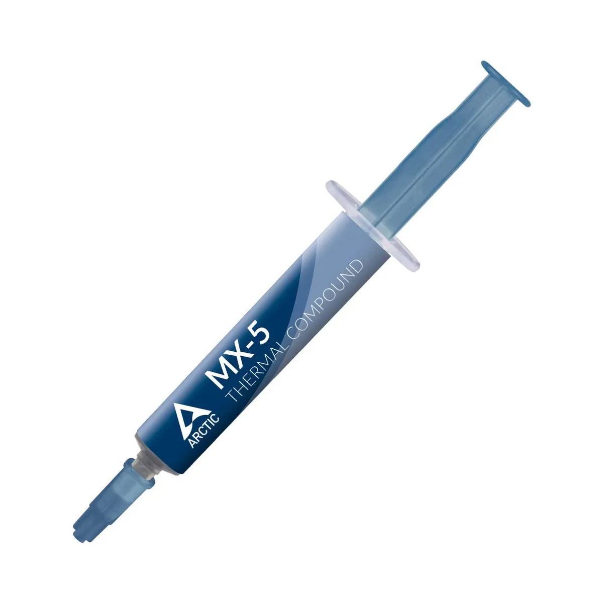 Small white syringe of thermal paste with grey cap