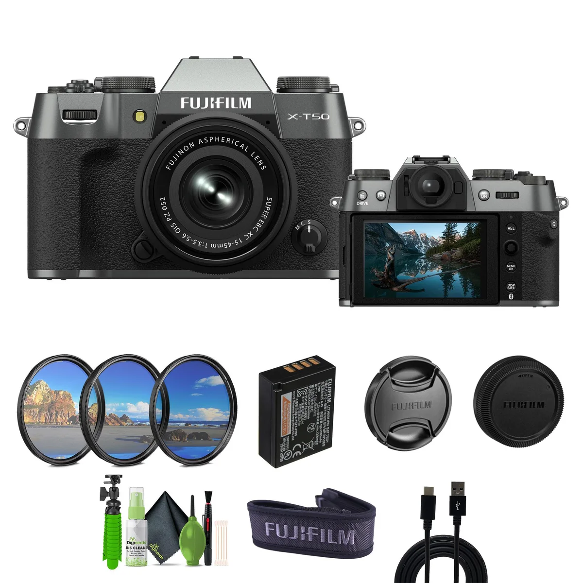 FUJIFILM FUJIFILM X-T50 Mirrorless Camera Kit XC15-45mmF3.5-5.6 OIS PZ Lens Gray — product photo