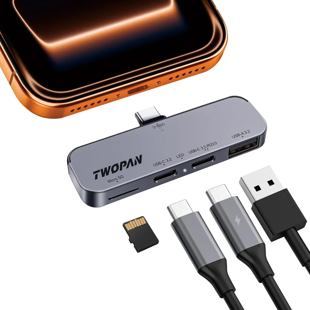 MCHOSE MCHOSE USB C iPhone Hub 3.2 Dual USB-C Micro SD Charging 15/16/17 Pro Max — product photo