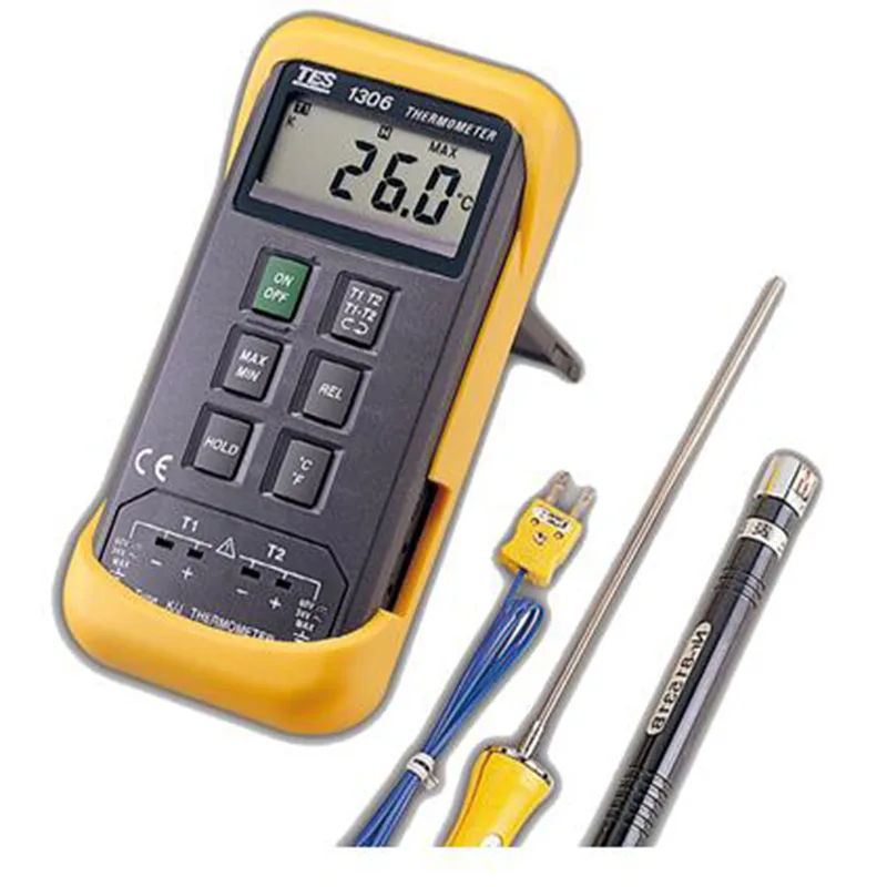 Red handheld digital thermometer model 1306 with probe