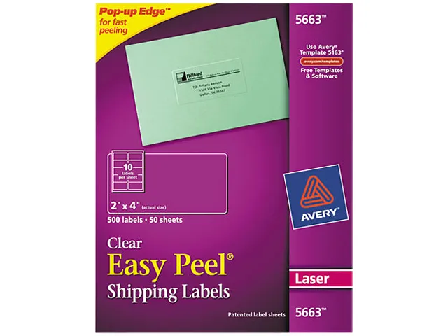 Avery Avery 5663 Clear Laser Shipping Labels 2" x 4" 500 Labels — product photo