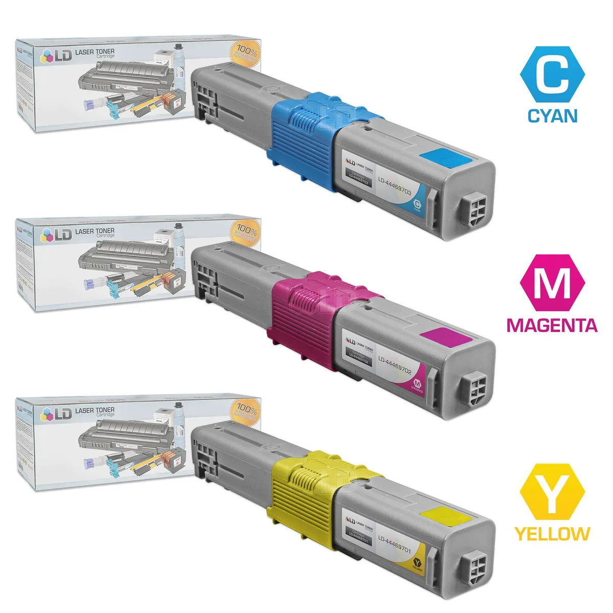 LD Products LD Products Compatible Okidata 44469701 44469702 44469703 Toner Cartridge Set of 3 — product photo