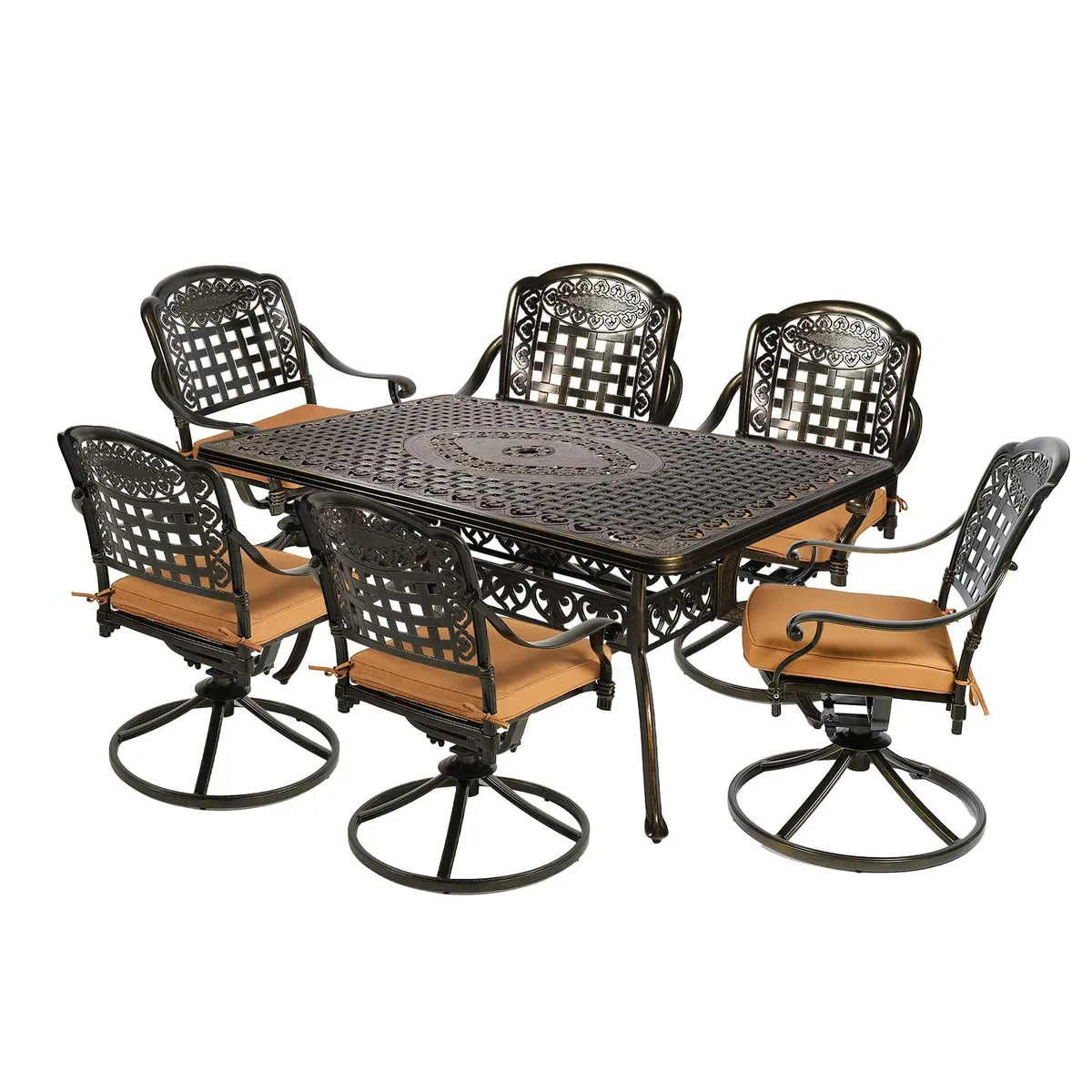 MEETWARM MEETWARM 7-Piece Patio Dining Set with 2 Cushioned Swivel Rocker Chairs for Backyard Garden Deck — product photo