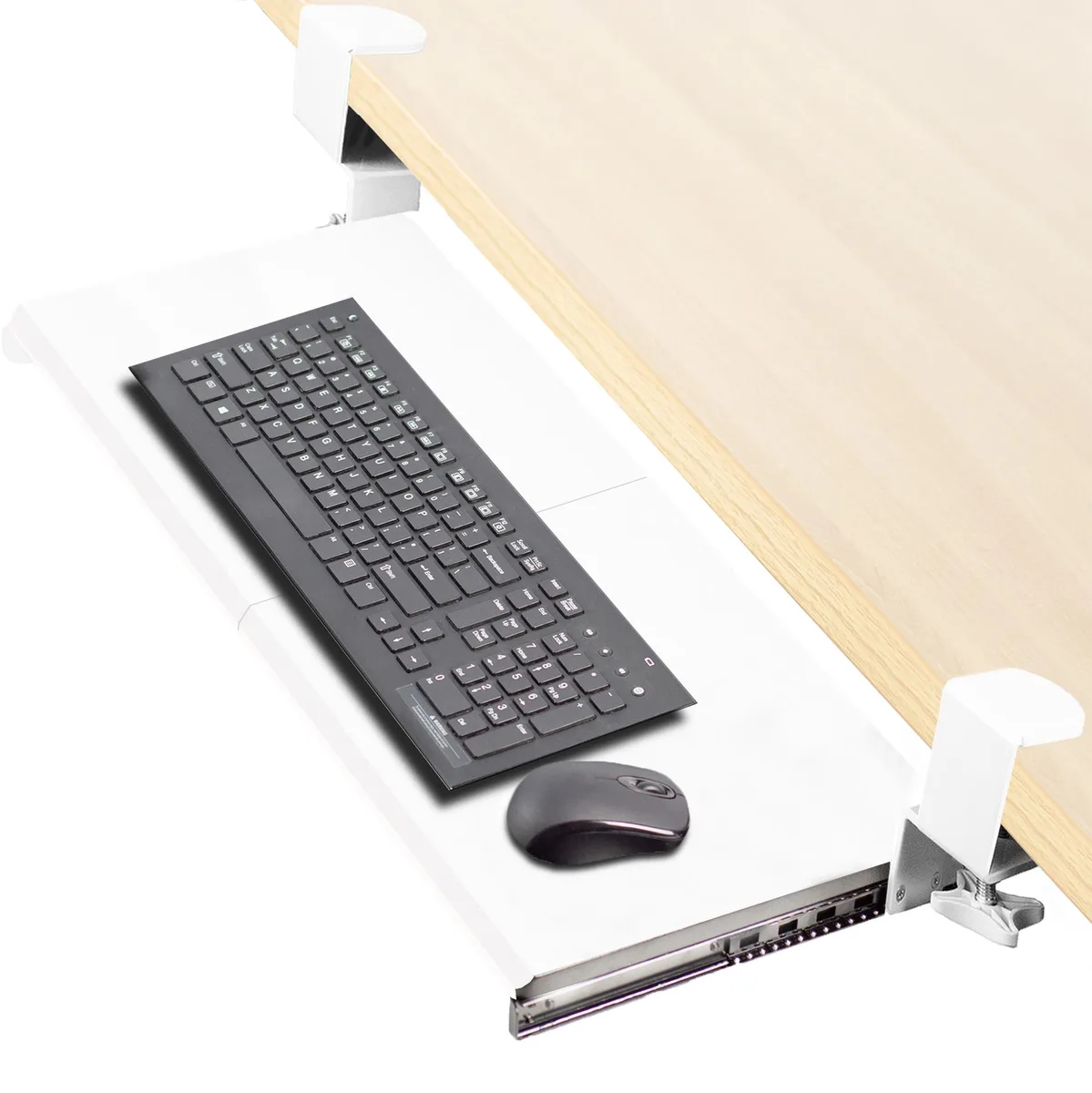 VIVO VIVO White Extra Sturdy Clamp-on Keyboard Mouse Under Desk Tray — product photo