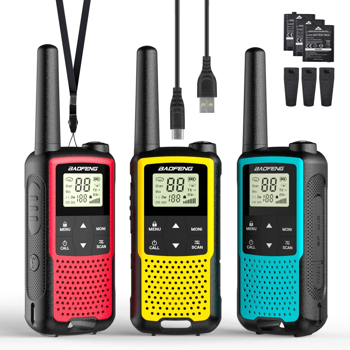  BAOFENG BF-33C FRS Walkie Talkie 3 Pack USB-C 22 Ch 12 NOAA 1400mAh — product photo