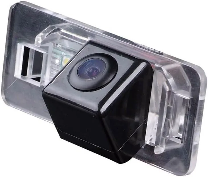Small rectangular rear-view camera with 57.5 mm clip mount, dark housing and glass lens cover