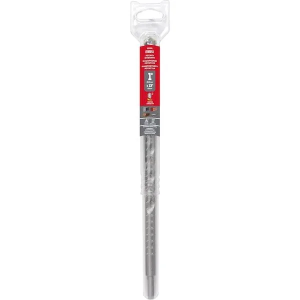 13-inch rotary masonry bit with reduced shank, silver carbide tip on grey steel shaft