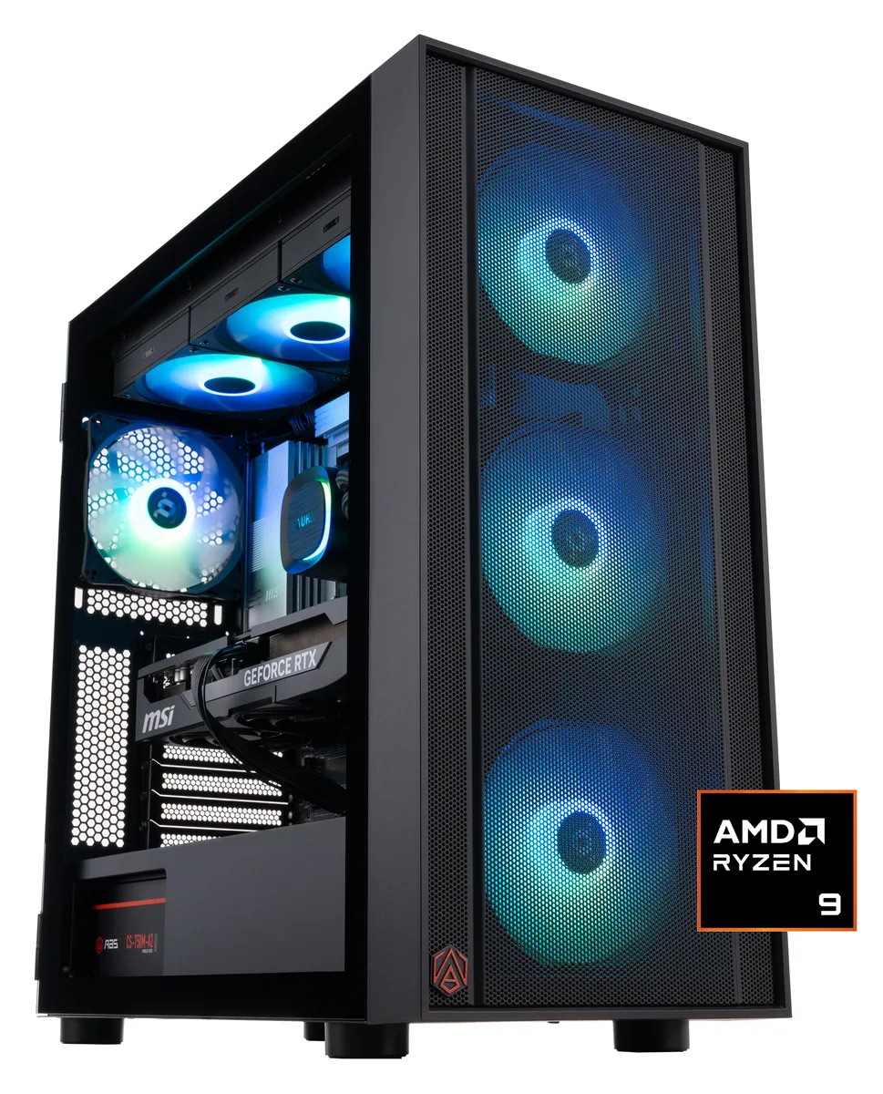 ABS ABS ER9950X3D5070TI gaming PC — Ryzen 9 9950X3D, RTX 5070 Ti, 32GB DDR5, 2TB NVMe — product photo