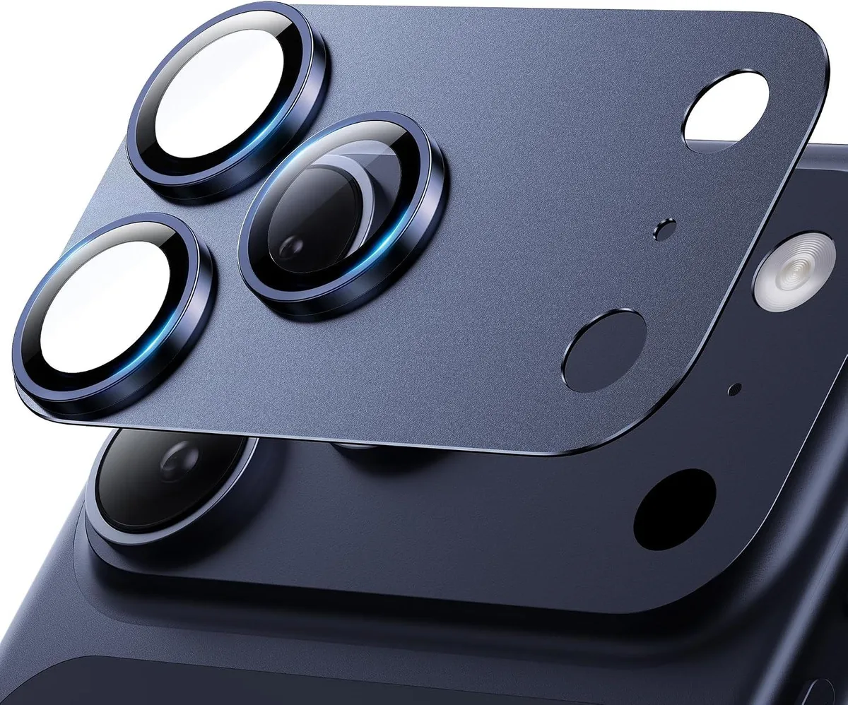 Deep blue tempered glass camera lens protector for iPhone 17 Pro