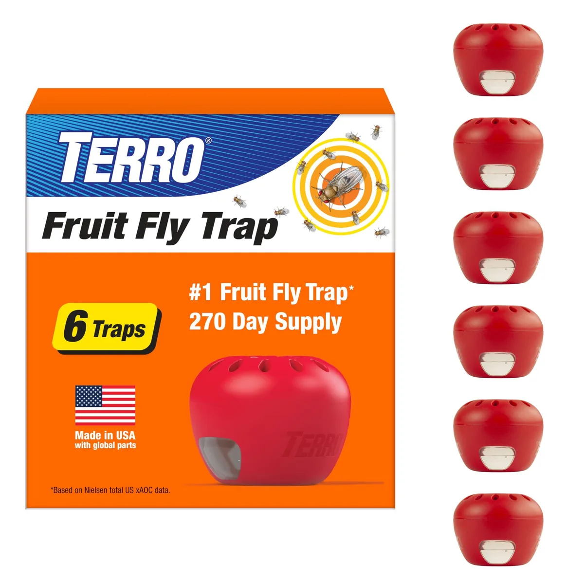 Six apple-shaped fruit fly traps with 270 days lure supply