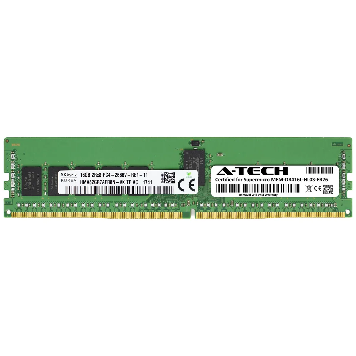 A-Tech A-Tech Supermicro Certified 16GB DDR4 2666MHz ECC RDIMM 2Rx8 CL19 1.2V 288-Pin Server Memory — product photo