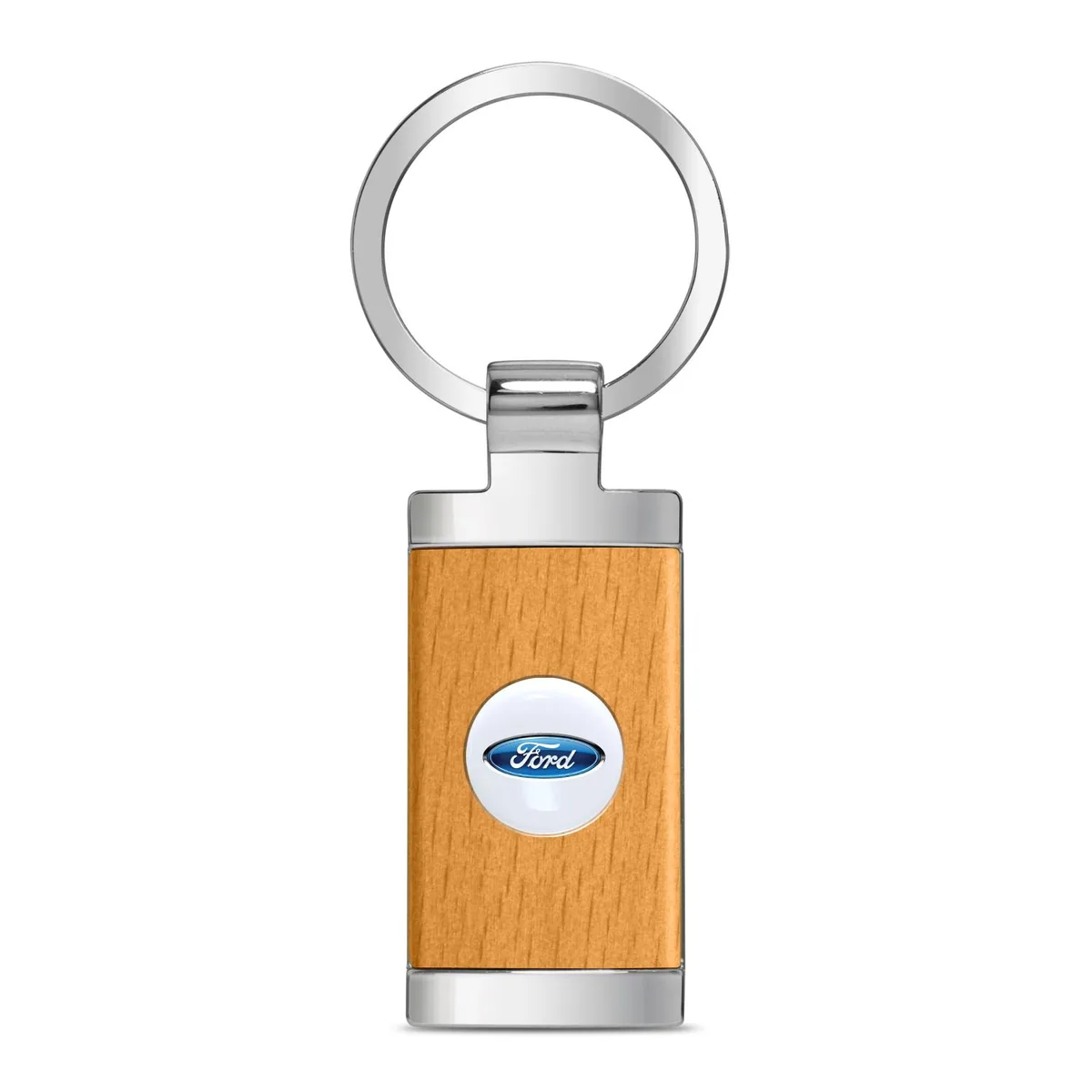 iPick Image, LLC iPick Image, LLC Ford Roundel Logo White Maple Wood Chrome Key Chain — product photo