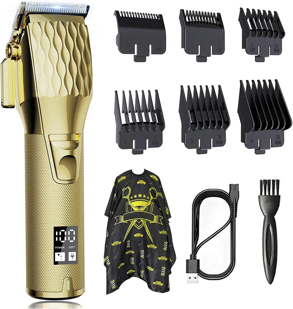 Gold cordless clipper with zinc alloy body, LED display and travel case