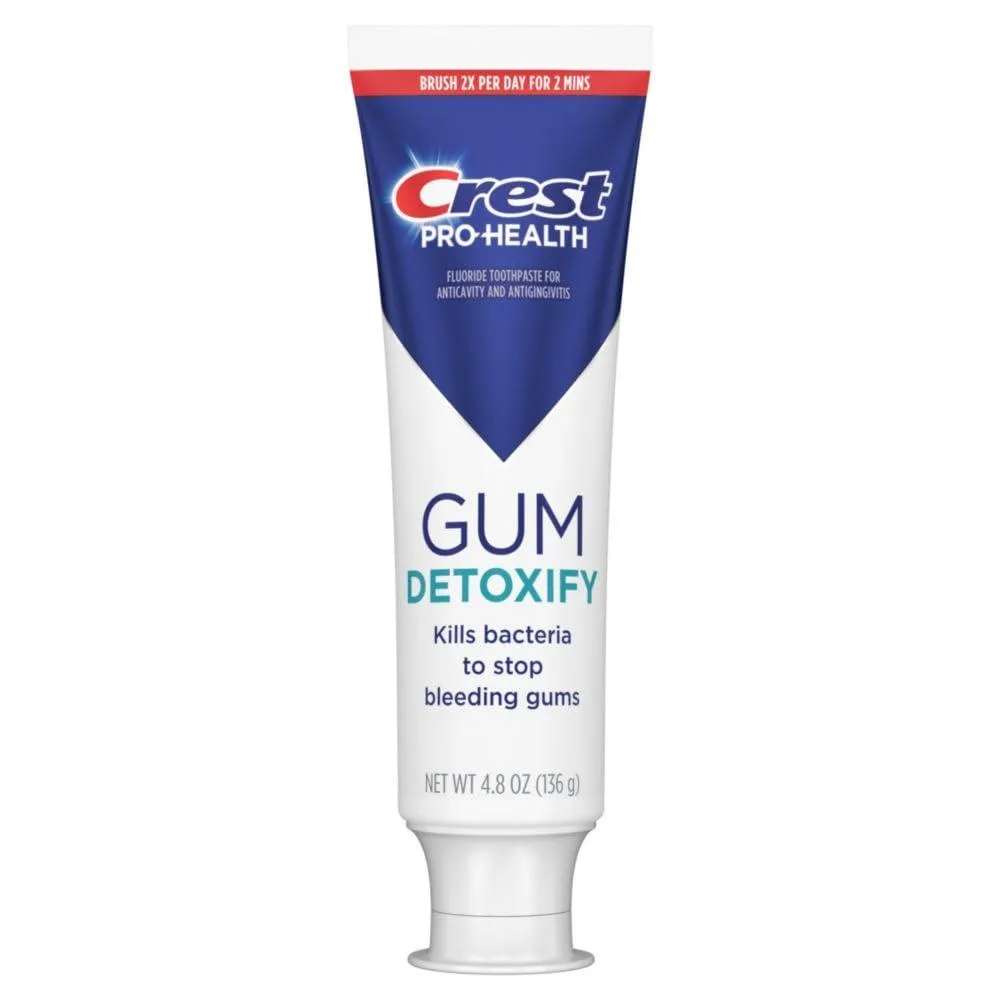 White 4.8 oz toothpaste tube standing upright with blue and green label text