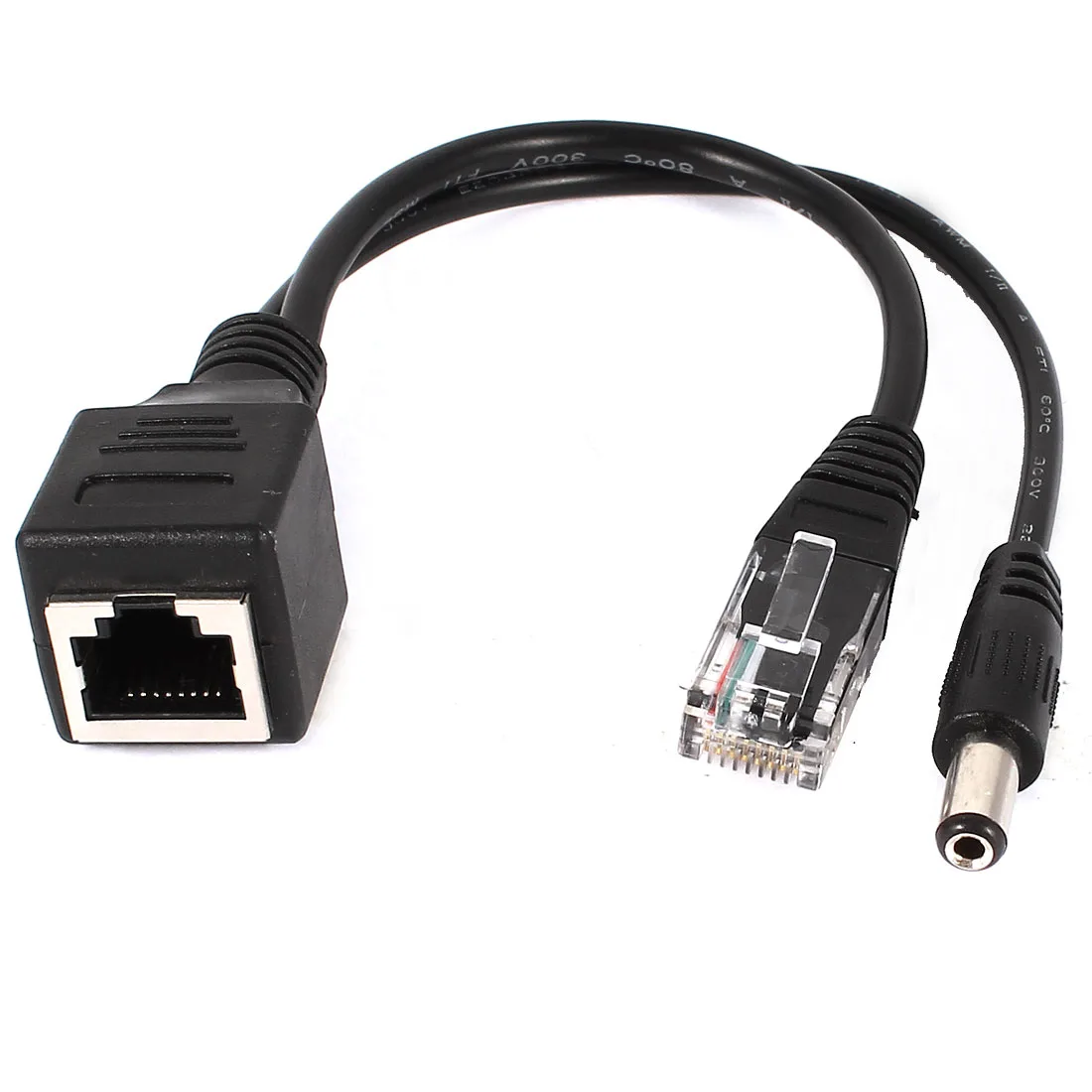 TeKit TeKit RJ45 Male to Female POE Network Ethernet Cable with DC2.1 Power 0.5 ft Black Shielded — product photo