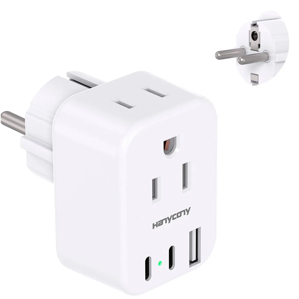  HANYCONY 5-in-1 Type E/F Travel Adapter White — product photo