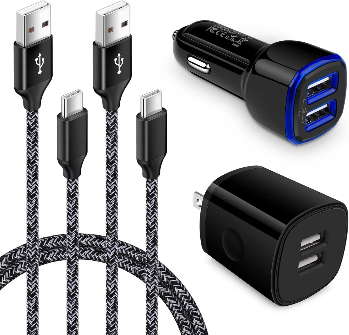 KINGARD KINGARD USB-C charger car wall 6ft cable 2.4A 2.1A — product photo
