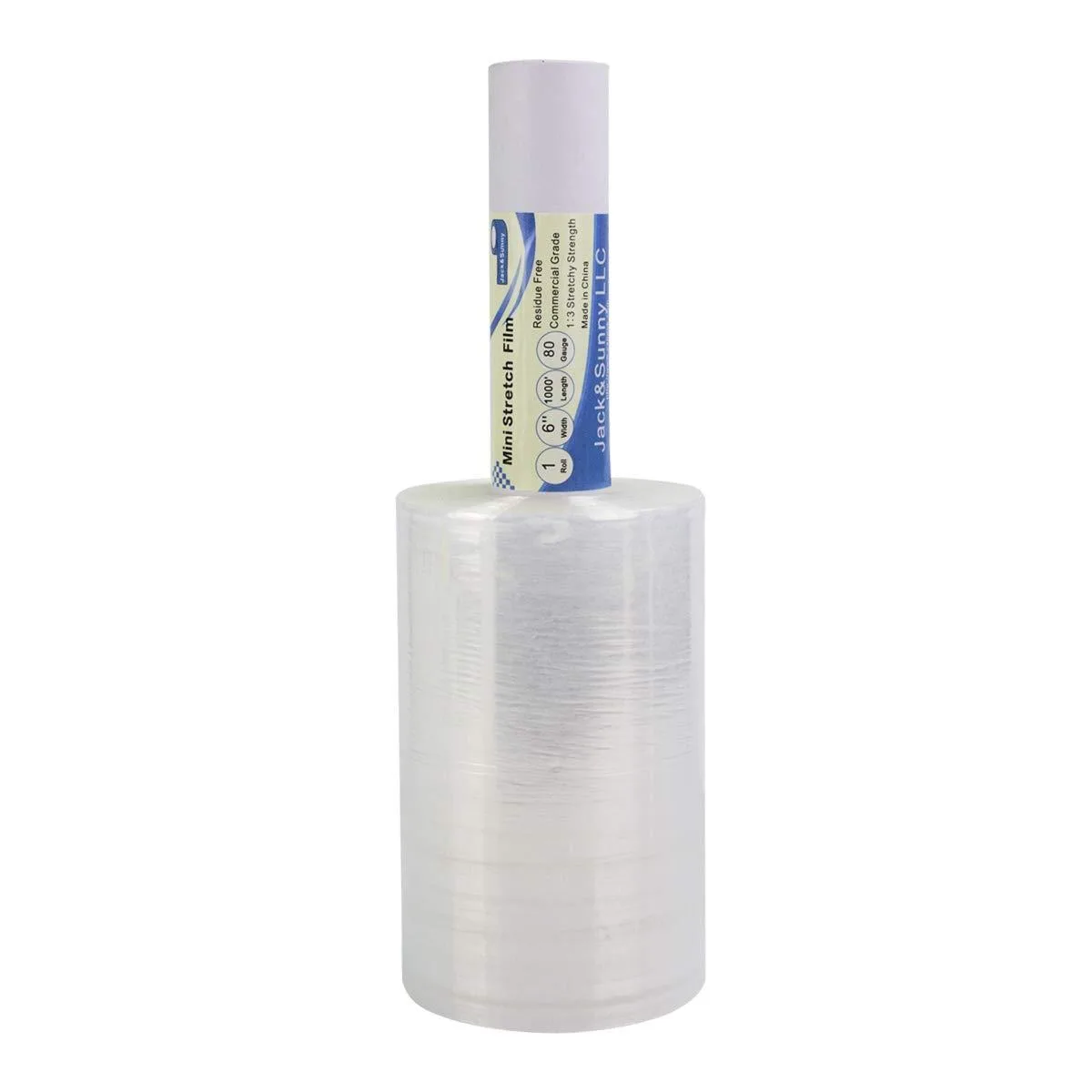 Clear plastic stretch wrap roll with handle, 6 inch by 1000 foot