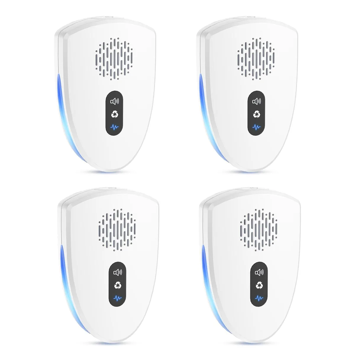 Four white rectangular plug-in units with blue night lights