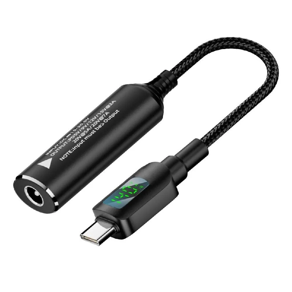 Fervit Fervit DC 5.5x2.1mm to USB-C Cable with LED Display 140W 21cm — product photo