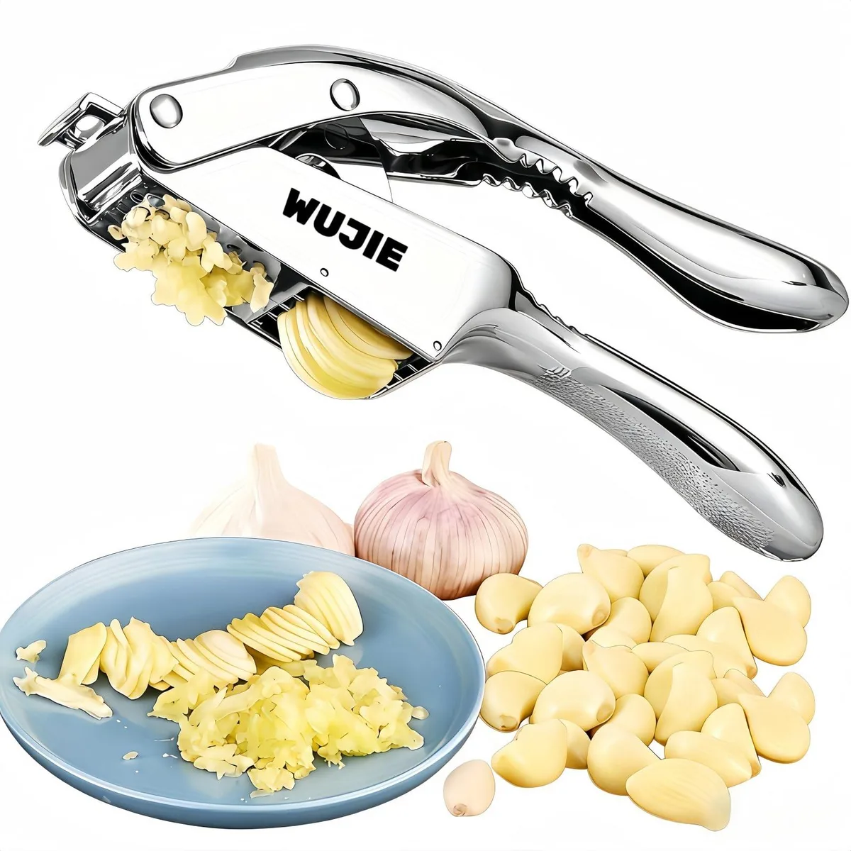  Stainless Steel Garlic Press and Slicer 2-in-1 Crusher and Mincer — product photo