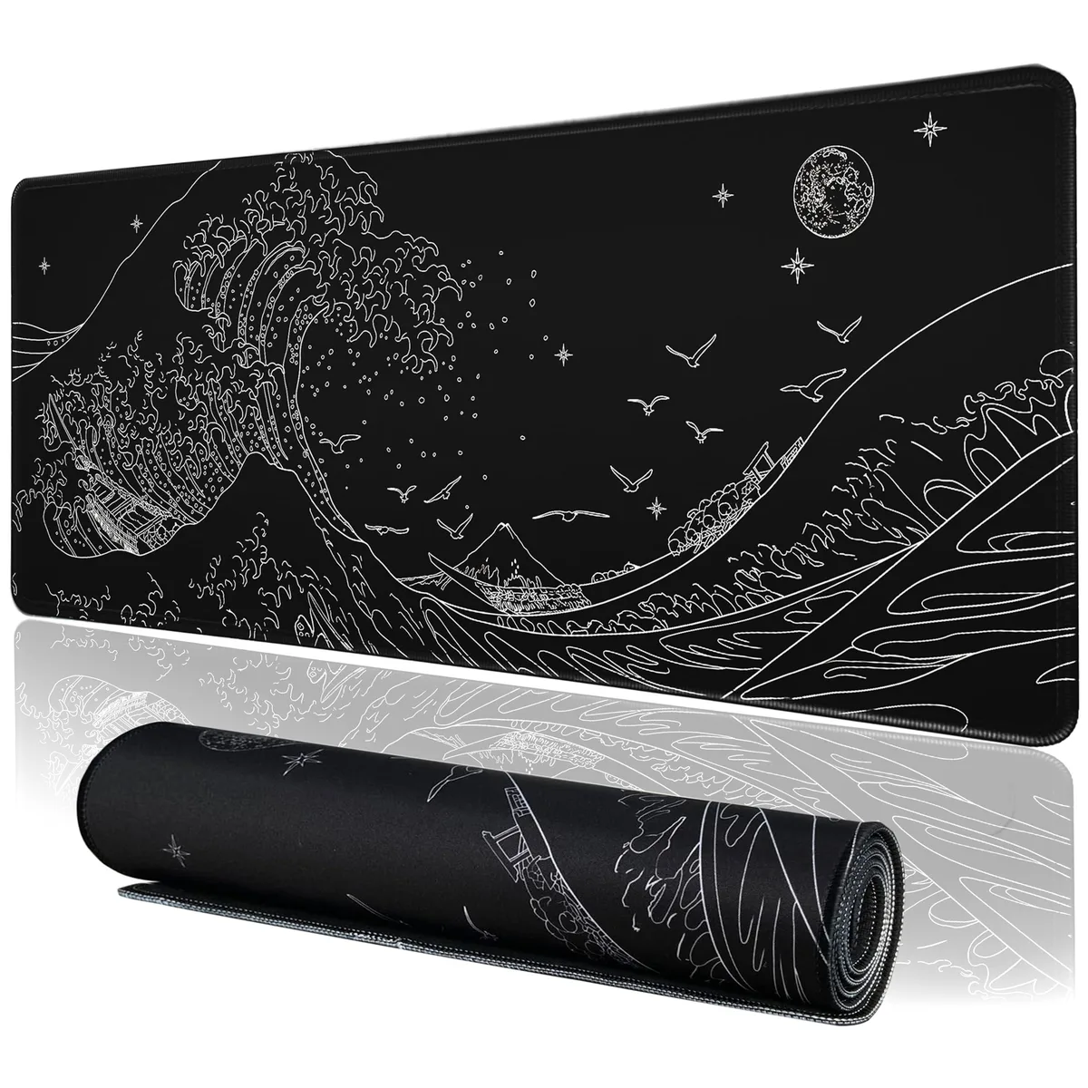  MEWOOCUE black wave-1 Mouse Pad 31.5 x 11.9 in Black Sea Wave — product photo