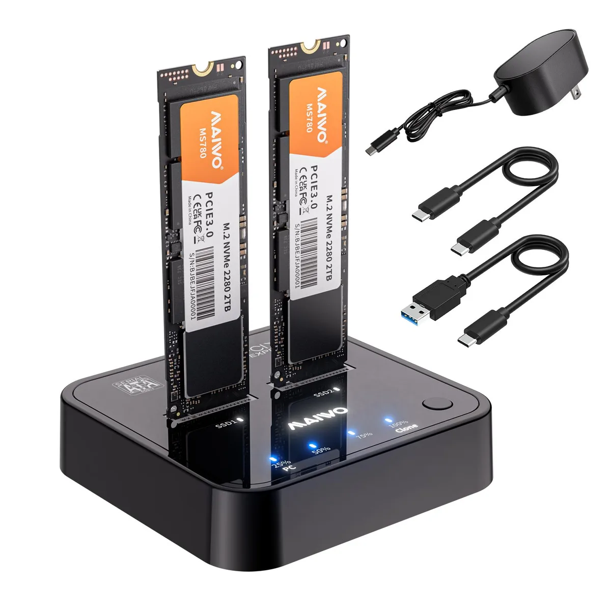 MAIWO MAIWO Dual M.2 NVMe SATA Cloner 20Gbps USB 3.2 Gen 2x2 Drive Enclosure — product photo