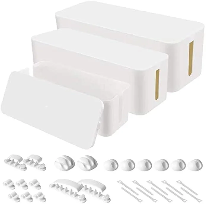 TAURKENAM TAURKENAM Cable Organizer Box Set of Three (White) — product photo