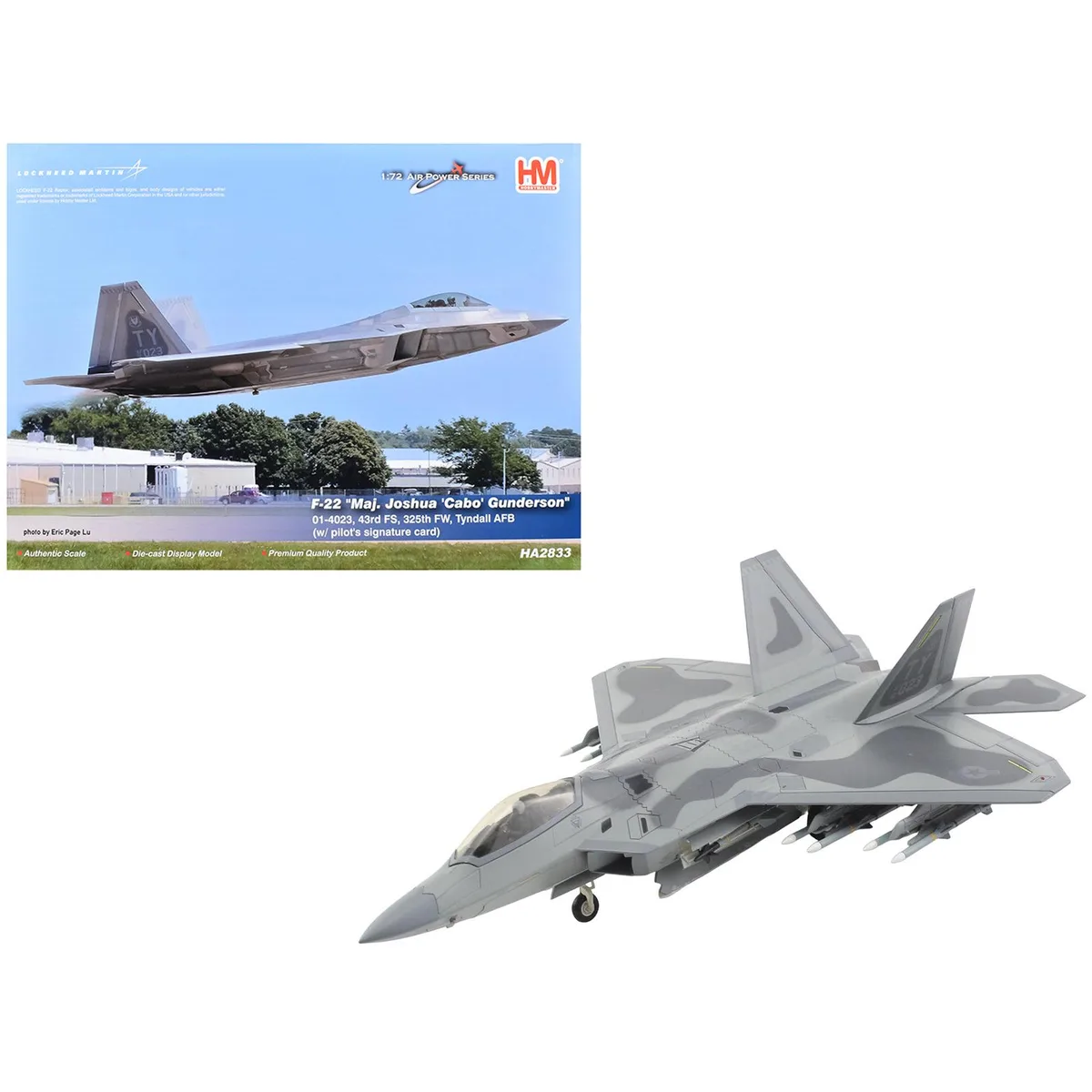 Hobby Master Hobby Master F-22 Raptor 1/72 Major Joshua 'Cabo' Gunderson 43rd FS 325th FW Tyndall AFB 01-4023 Diecast Model — product photo
