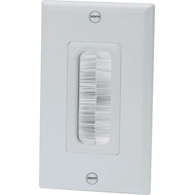 White rectangular brush insert switch plate with bristled cable pass-through opening