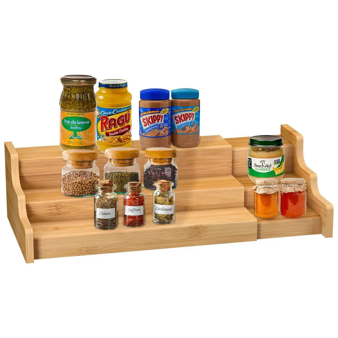 Red plastic two-tier round organizer, 34 inches, expandable design