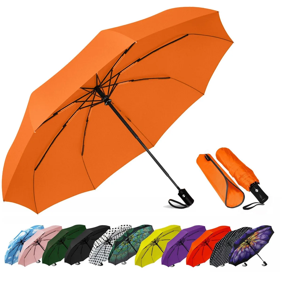  SIEPASA S-Orange 42 Inch Auto Open Compact Umbrella Orange — product photo