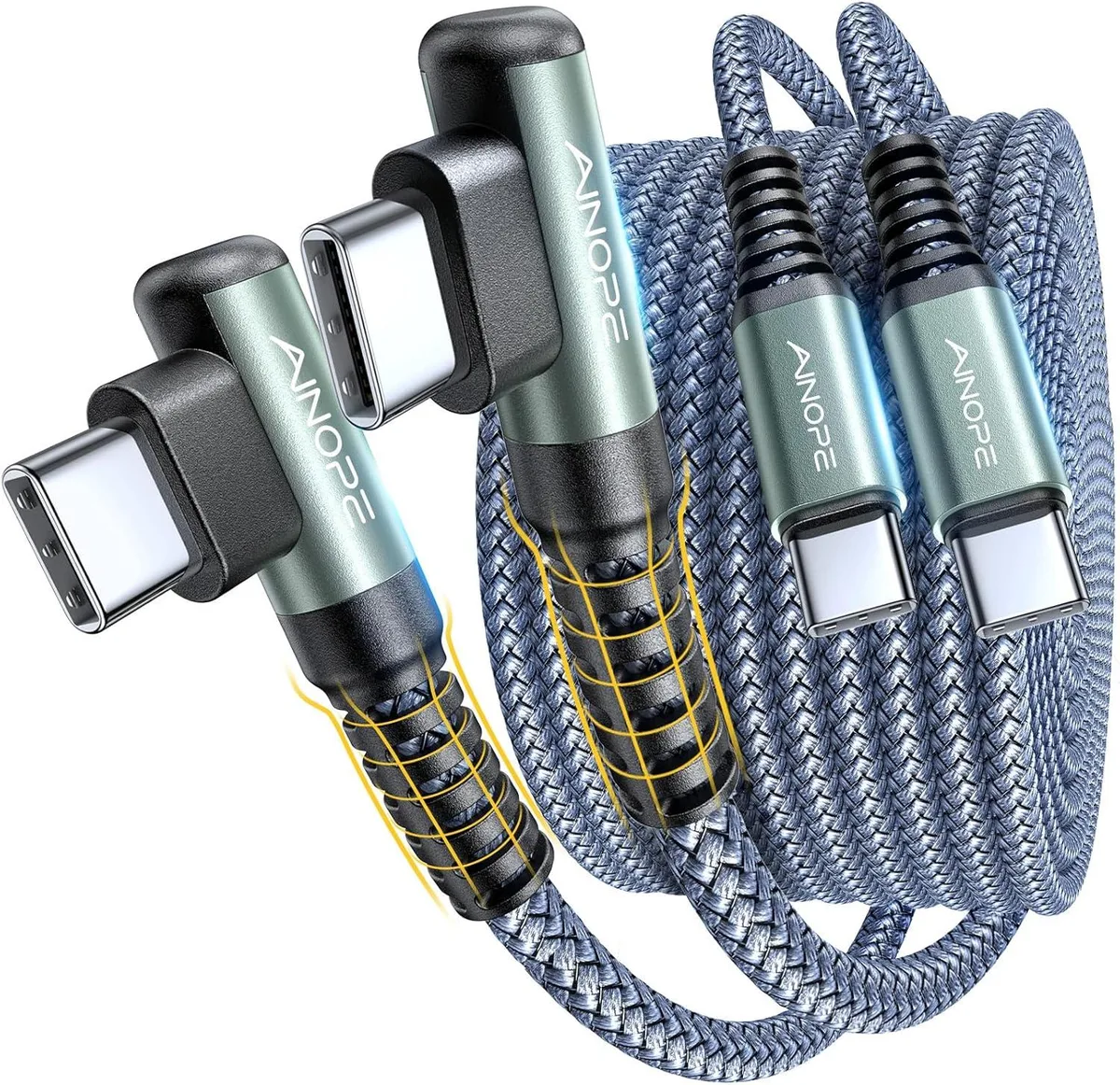 Luisport Luisport USB-C to USB-C Cable 60W 2-Pack 6.6ft Nylon Braided Right Angle — product photo