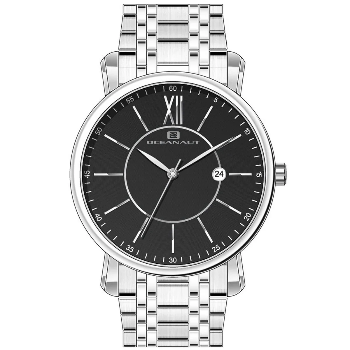 Oceanaut OC4981 expedition watch with black dial and stainless steel bracelet