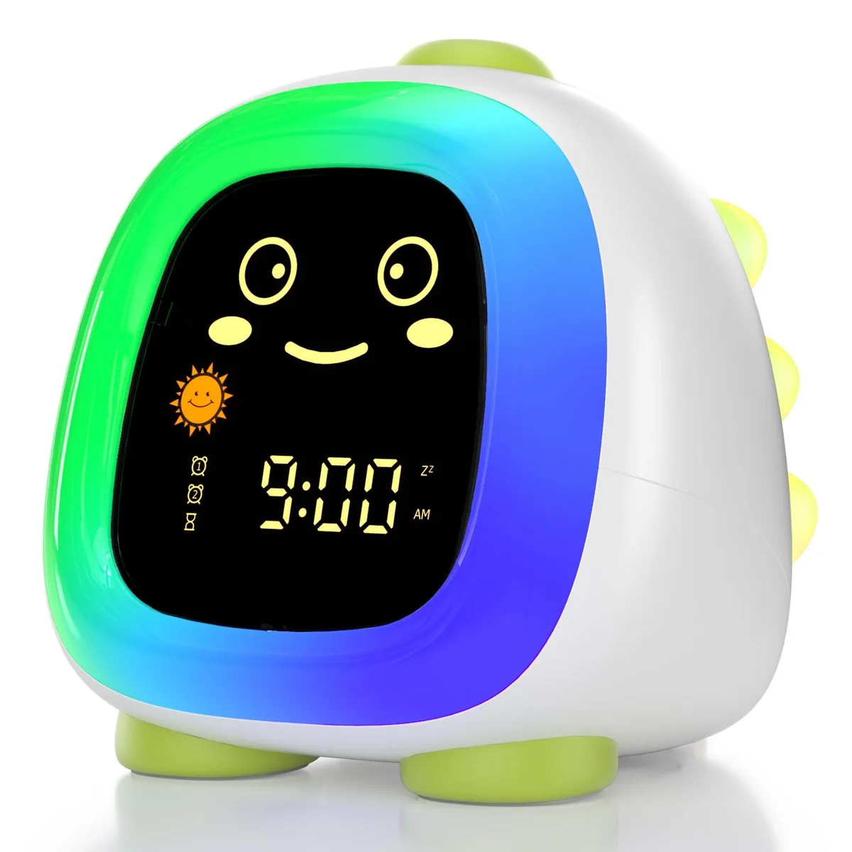ANALOI dinosaur alarm clock in forest green with digital display