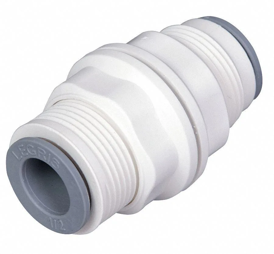 White bio-based nylon push-fit union fitting with 1/4 in tube connections