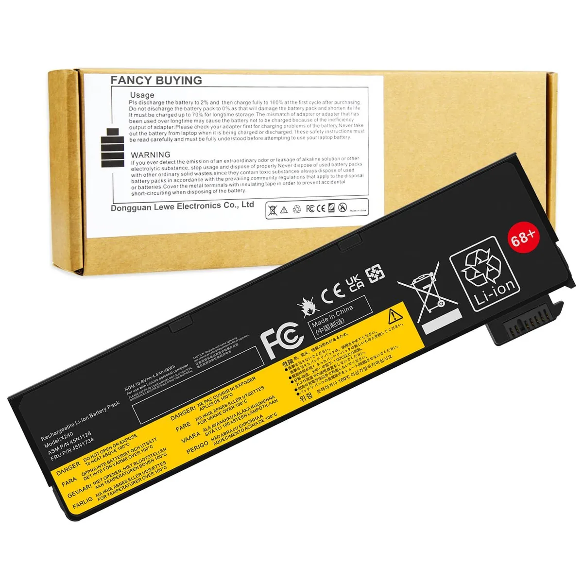 68+ 45N1128 X240 Li-ion Battery 10.8V 48Wh 6-cell ThinkPad T440 T450 X250 X260 X270 — product photo