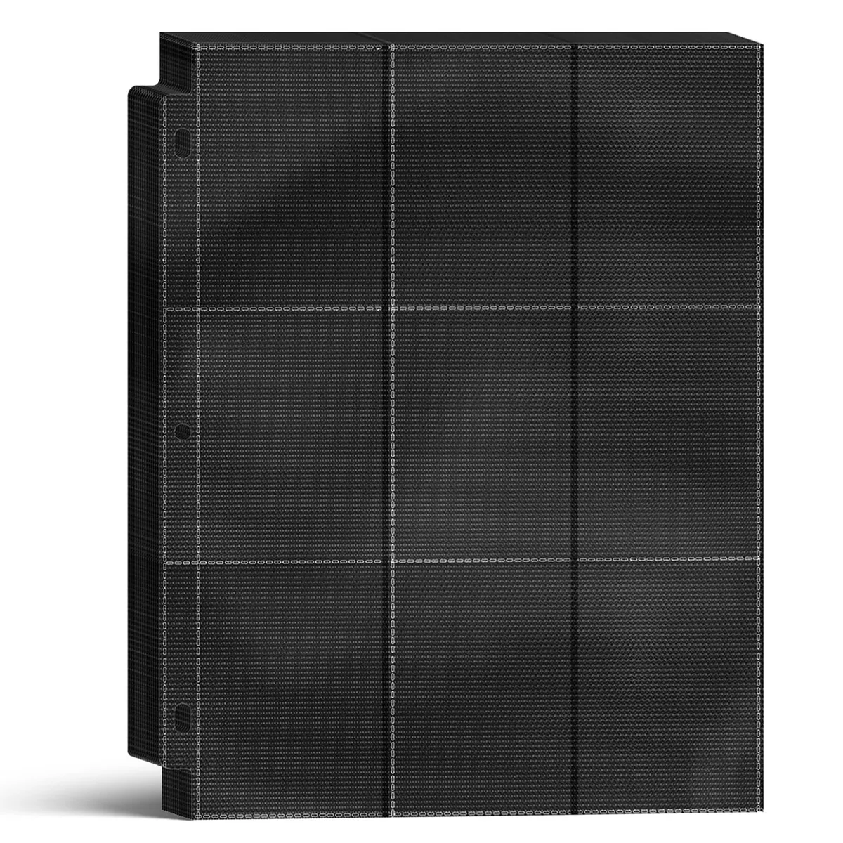 Black polypropylene binder pages with nine clear side-loading pockets per sheet, twenty-five sheets in a pack