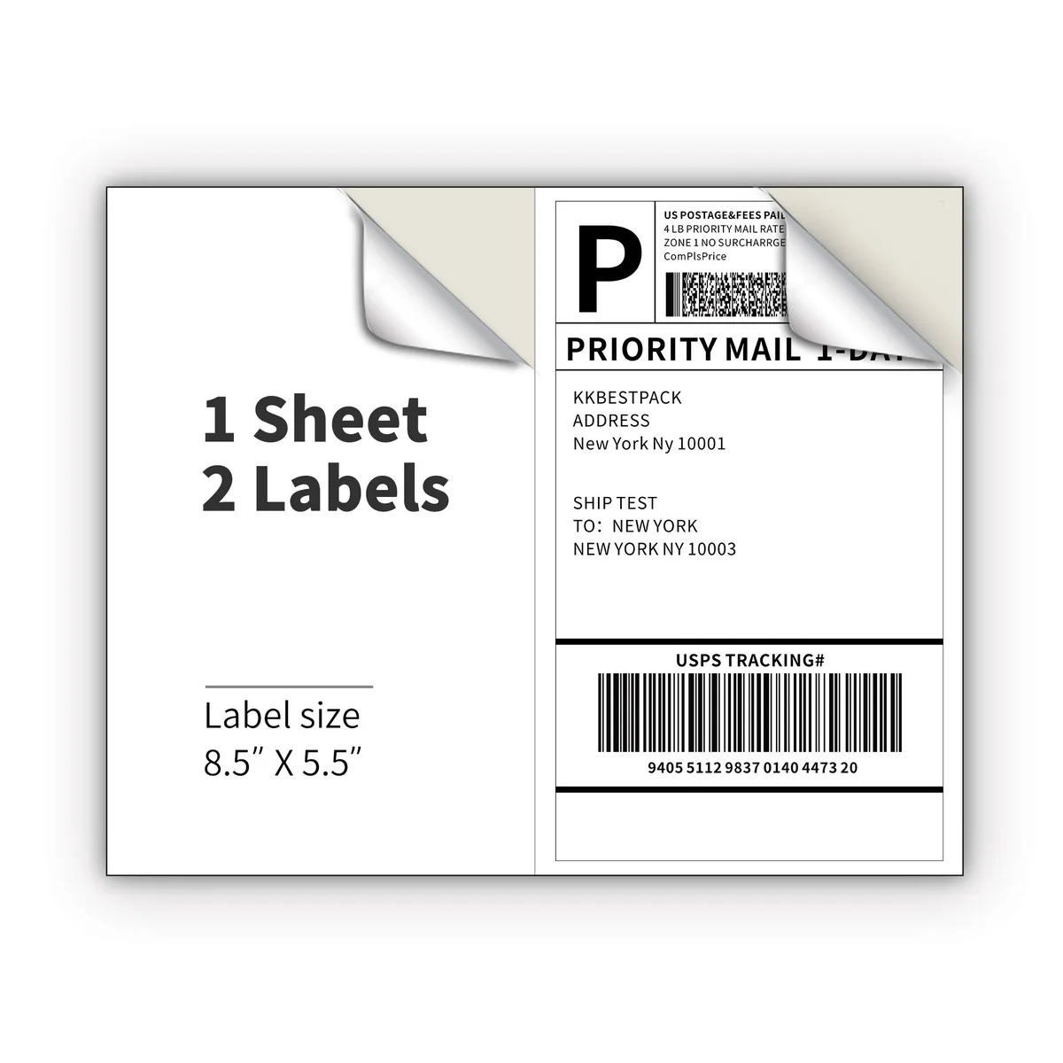  KKBESTPACK 2LP Half Sheet Shipping Labels White 8.5 x 5.5 in 200 Count — product photo