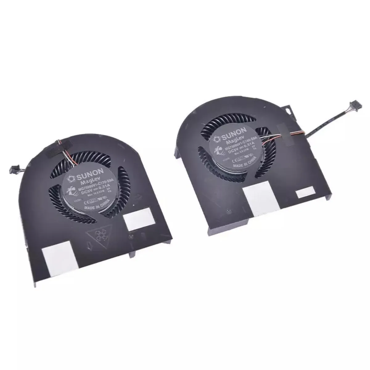 A black plastic laptop cooling fan assembly with copper heat pipes and metal fins