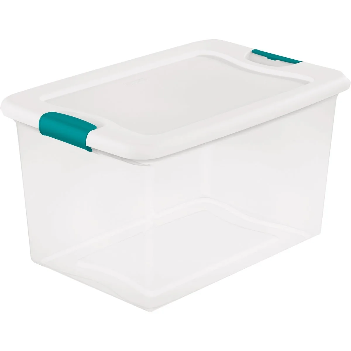 Clear white polypropylene tote with hinged latching lid, 23.75 by 16 by 13.5 inches
