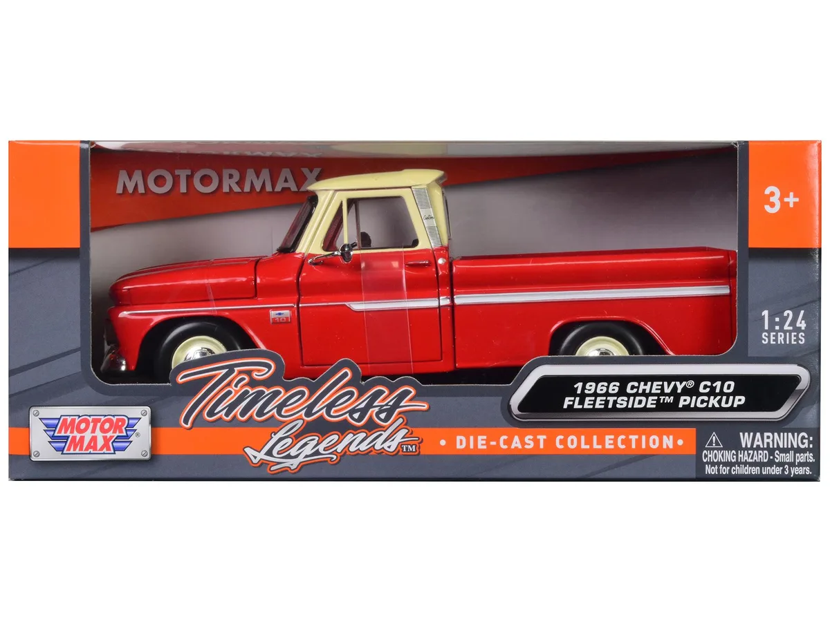 MOTORMAX MOTORMAX 1966 Chevrolet C10 Fleetside Pickup Truck Red with Cream Top 1/24 Diecast Model Car — product photo