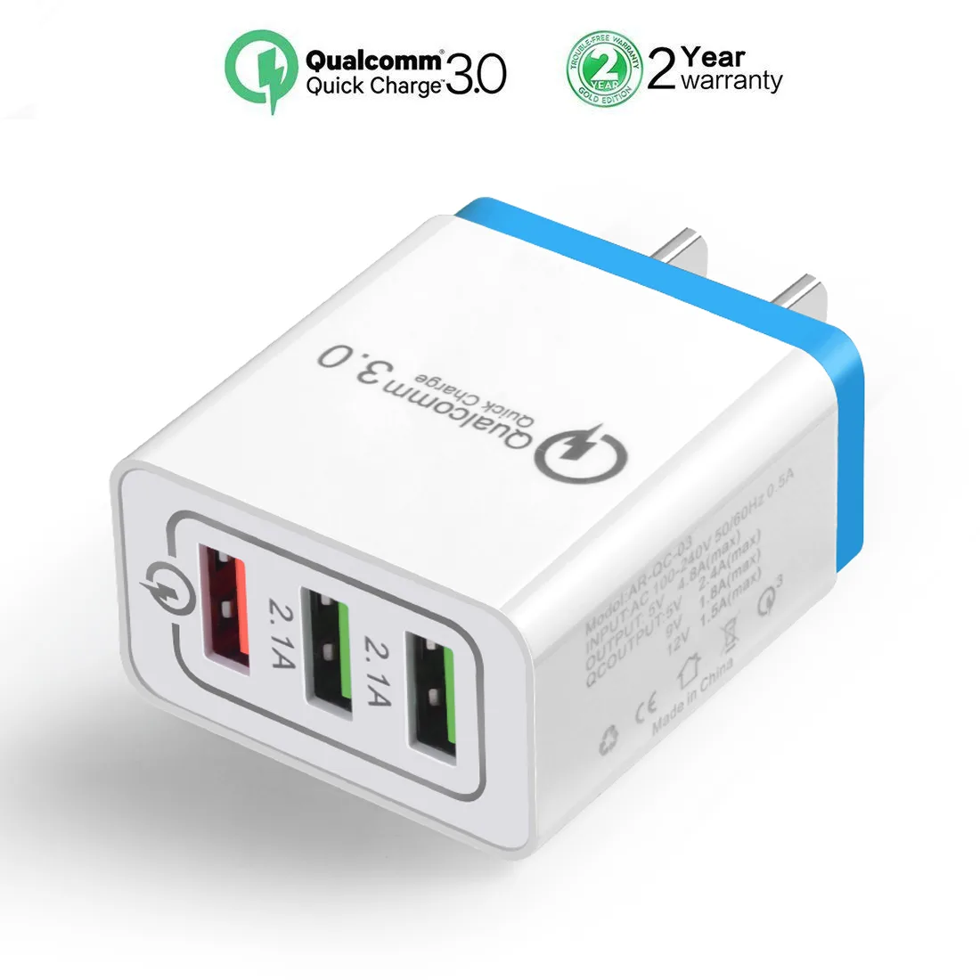 LUOM LUOM ADJ-560 3-Port Wall Charger Blue — product photo