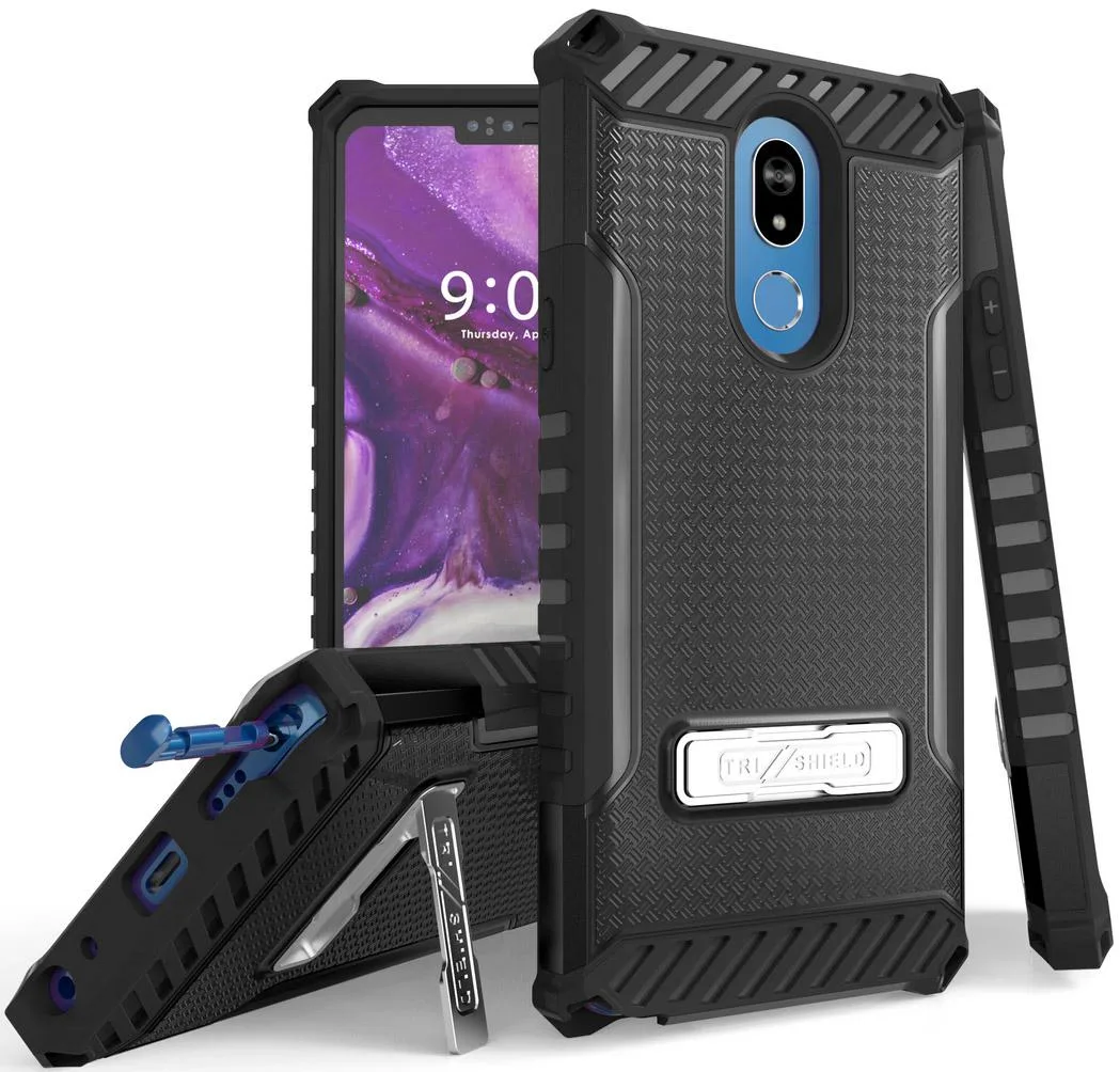 Nakedcellphone Nakedcellphone Tri-Shield Kickstand Case + Lanyard Strap for LG Stylo 5 - Black — product photo