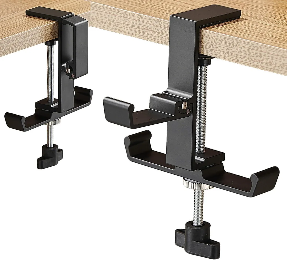 Avid JAKO-Foldable-BOBO-Black 3-Hook Headphone Stand (1 Foldable+2 Fixed) Aluminum Alloy Desk Clamp — product photo